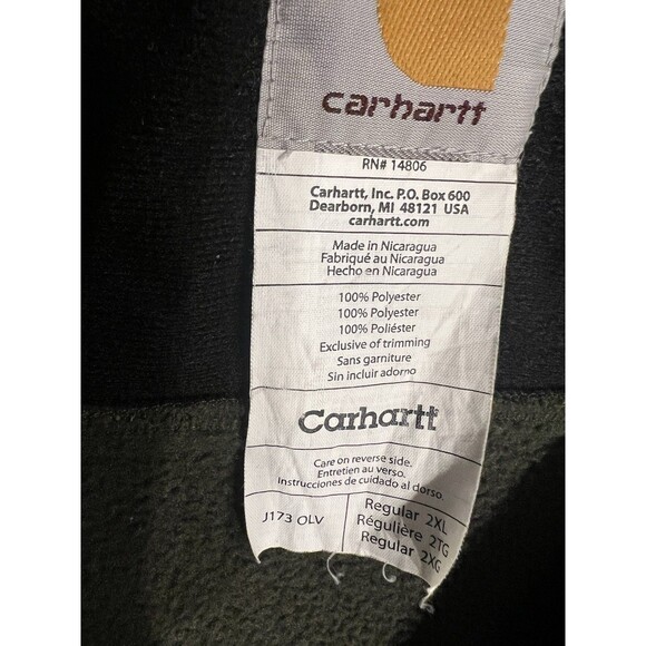 Carhartt Jacket Mens XXL Olive Green Full Zip Fleece Work Outdoor J173 OLV Hikin - Picture 2 of 6